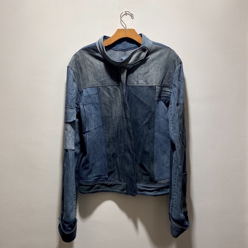 Vintage denim patchwork utility trucker cargo jacket large men’s distressed 1of1
